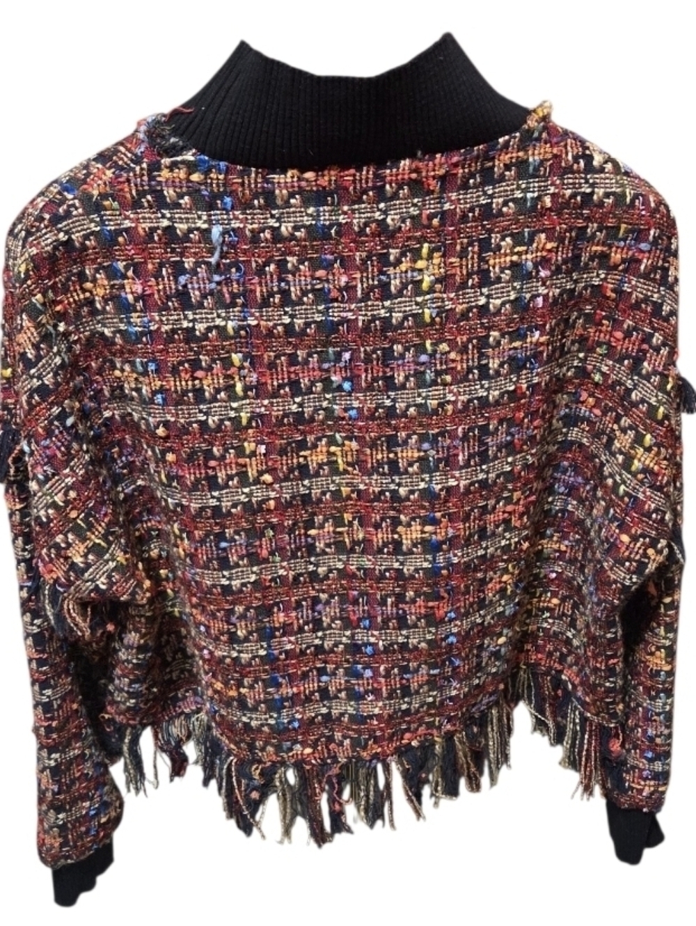 Zara Multicolor Fringe Sweater Oversized Woven Crochet Tweed Multicolor Large - Picture 3 of 10